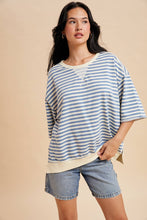 Load image into Gallery viewer, STRIPED FRENCH TERRY TOP: SOFT BLUE