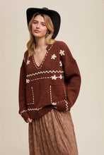 Load image into Gallery viewer, Floral Embroidered Knit Sweater in Barnwood Red