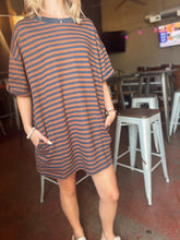 Load image into Gallery viewer, Brick and Navy Striped Knit Dress