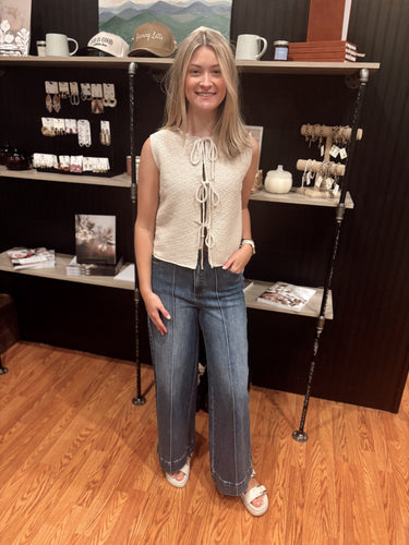 Stretch High Rise Pin Tuck Detail Wide Leg Jean (S-XL)