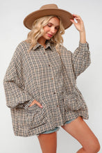 Load image into Gallery viewer, BUTTON DOWN PLAID SMOCKED POCKET SHIRTS: (S-3XL)
