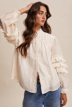 Load image into Gallery viewer, Cream Lace Ruffle Sleeve Pintuck Blouse