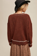 Load image into Gallery viewer, Floral Embroidered Knit Sweater in Barnwood Red