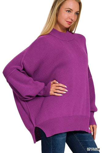 Mock Neck Oversized Sweater in Plum