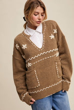 Load image into Gallery viewer, Floral Embroidered Knit Sweater in Barnwood Red