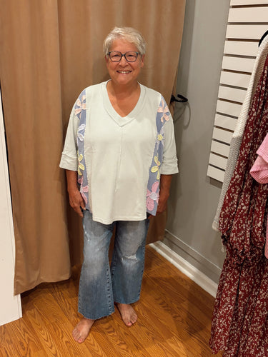 Floral Patchwork Top in Dusty Blue
