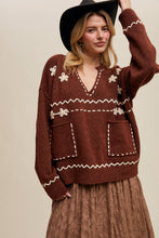 Load image into Gallery viewer, Floral Embroidered Knit Sweater in Barnwood Red