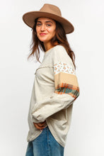 Load image into Gallery viewer, FLORAL CHECK COLOR BLOCK LONG SLEEVE KNIT TOP (S-3XL)