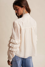 Load image into Gallery viewer, Cream Lace Ruffle Sleeve Pintuck Blouse