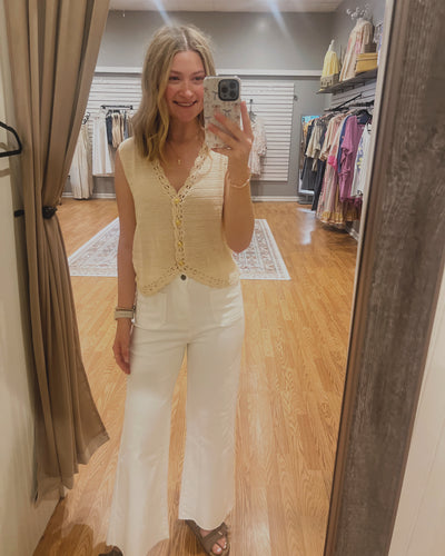 Oatmeal Crochet Trim Sweater Vest (S-3XL)