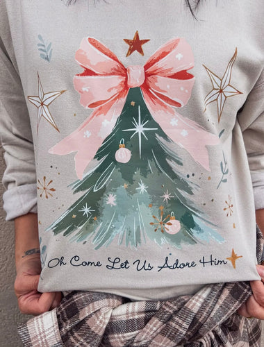 O Come Let Us Adore Him Bow Sweatshirt (S-3XL)