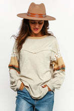 Load image into Gallery viewer, FLORAL CHECK COLOR BLOCK LONG SLEEVE KNIT TOP (S-3XL)