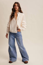 Load image into Gallery viewer, Cream Lace Ruffle Sleeve Pintuck Blouse