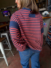 Load image into Gallery viewer, Ashton Pullover in Coral/Navy Stripes (S-3XL)