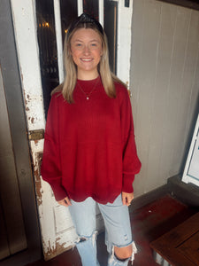 Mock Neck Oversized Sweater in Cabernet (S-3XL)