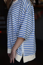 Load image into Gallery viewer, STRIPED FRENCH TERRY TOP: SOFT BLUE