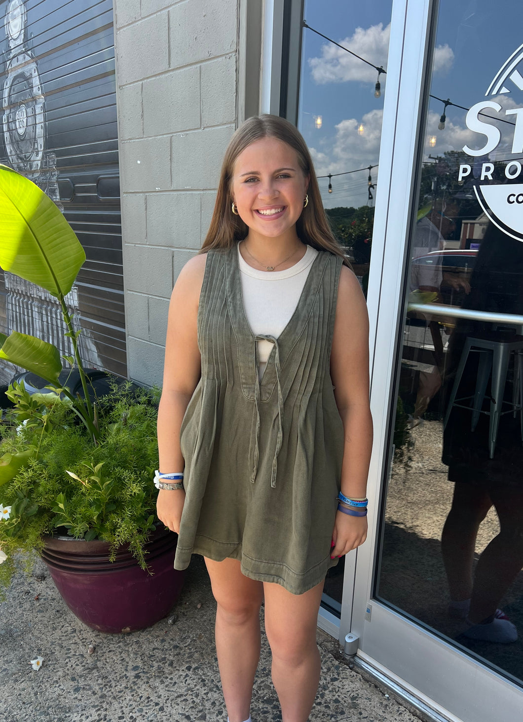 Marris Olive Green Denim Romper (S-3XL)