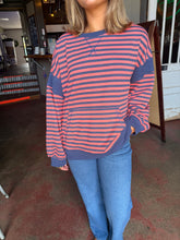 Load image into Gallery viewer, Ashton Pullover in Coral/Navy Stripes (S-3XL)