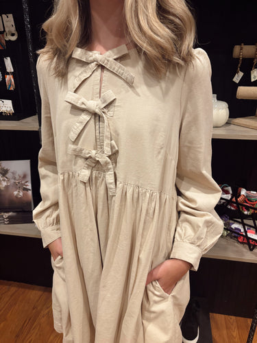 Bradley Bow Accent Cream Corduroy Mini Dress