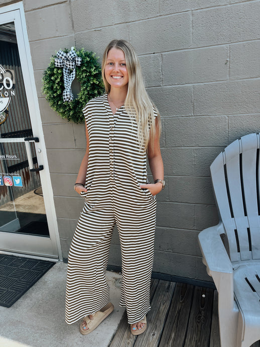 Chocolate Striped Relaxed Fit Jumpsuit (S-XL)