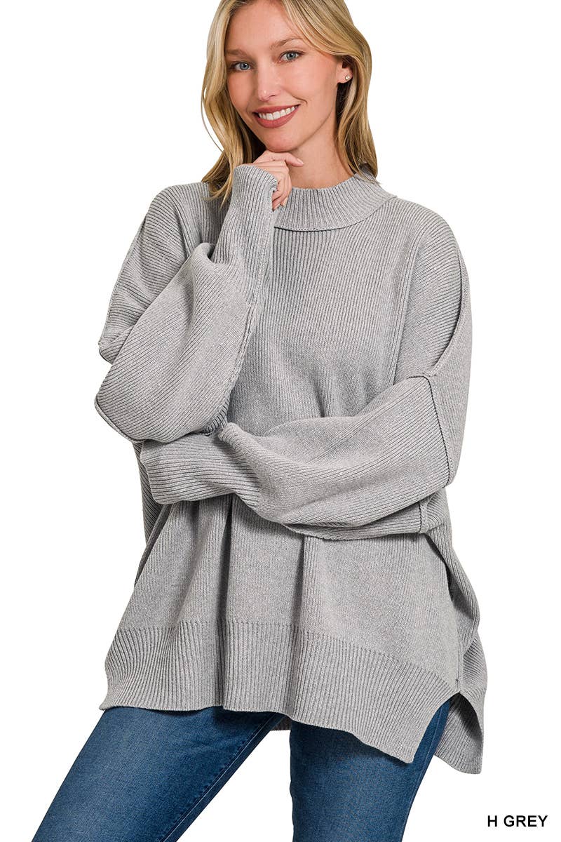 Mock Neck Oversized Sweater in Heathered Gray