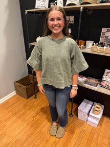 Olive Denim Bouse with Bow Back Detail (S-XL)