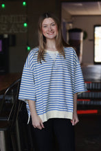 Load image into Gallery viewer, STRIPED FRENCH TERRY TOP: SOFT BLUE
