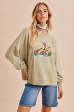 Load image into Gallery viewer, EMBROIDERED MALLARD DUCK SWEATSHIRT: LIGHT OLIVE