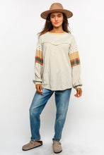 Load image into Gallery viewer, FLORAL CHECK COLOR BLOCK LONG SLEEVE KNIT TOP (S-3XL)