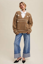 Load image into Gallery viewer, Floral Embroidered Knit Sweater in Barnwood Red