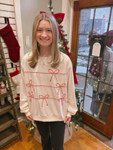 Load image into Gallery viewer, Candy Cane Lane Bow Pullover