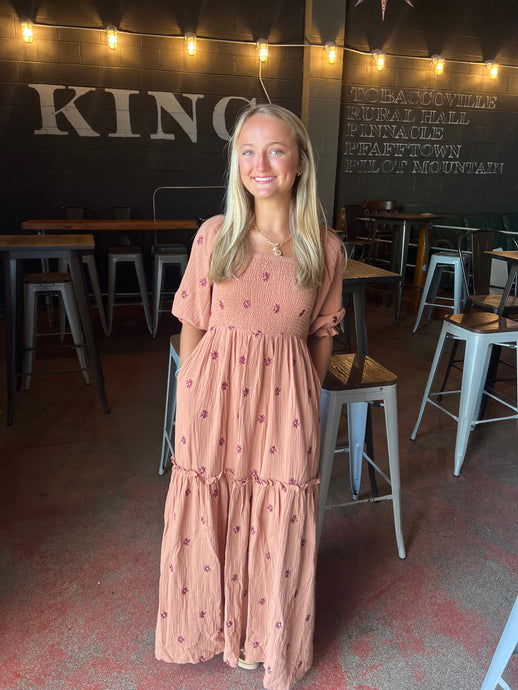 Cinnamon Floral Embroidered Dress