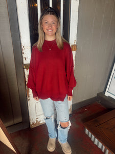 Mock Neck Oversized Sweater in Cabernet (S-3XL)