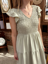 Load image into Gallery viewer, Smocked Flutter Sleeve Dress in Pale Olive (S-3XL)