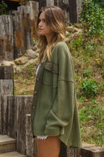 Load image into Gallery viewer, Acid Washed Waffle Knit Shacket in Olive (S-3XL)