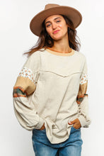 Load image into Gallery viewer, FLORAL CHECK COLOR BLOCK LONG SLEEVE KNIT TOP (S-3XL)