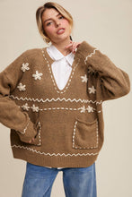 Load image into Gallery viewer, Floral Embroidered Knit Sweater in Barnwood Red