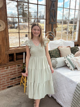 Load image into Gallery viewer, Smocked Flutter Sleeve Dress in Pale Olive (S-3XL)