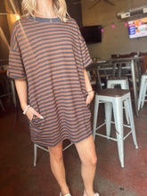 Load image into Gallery viewer, Brick and Navy Striped Knit Dress