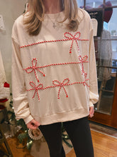 Load image into Gallery viewer, Candy Cane Lane Bow Pullover