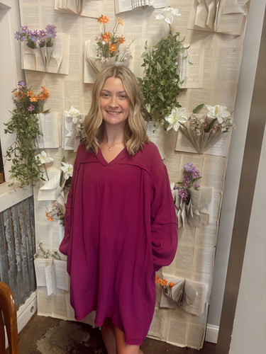 Eggplant Washed Gauze Shirt Dress (S-3XL)