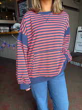 Load image into Gallery viewer, Ashton Pullover in Coral/Navy Stripes (S-3XL)