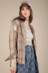 Contrast Plaid Detail Button Down Flannel