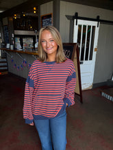 Load image into Gallery viewer, Ashton Pullover in Coral/Navy Stripes (S-3XL)