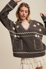 Load image into Gallery viewer, Floral Embroidered Knit Sweater in Barnwood Red