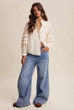 Load image into Gallery viewer, Cream Lace Ruffle Sleeve Pintuck Blouse