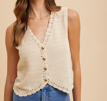 Load image into Gallery viewer, Oatmeal Crochet Trim Sweater Vest (S-3XL)