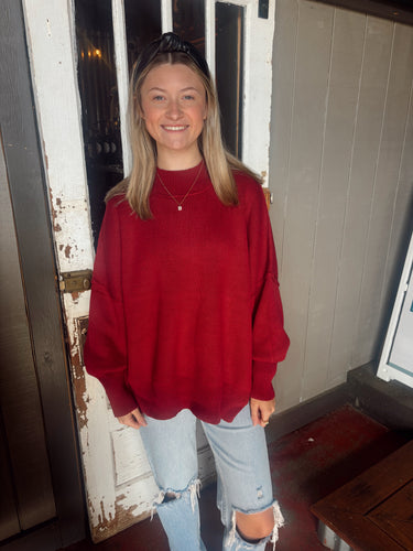 Mock Neck Oversized Sweater in Cabernet (S-3XL)
