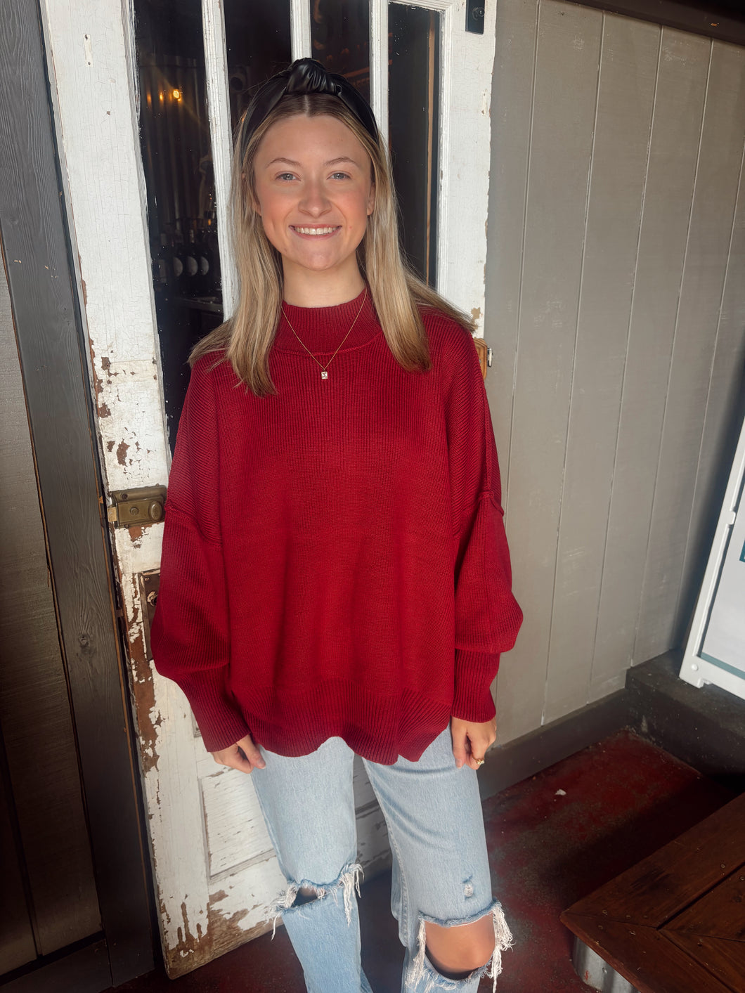 Mock Neck Oversized Sweater in Cabernet (S-3XL)