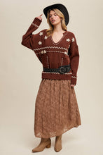 Load image into Gallery viewer, Floral Embroidered Knit Sweater in Barnwood Red